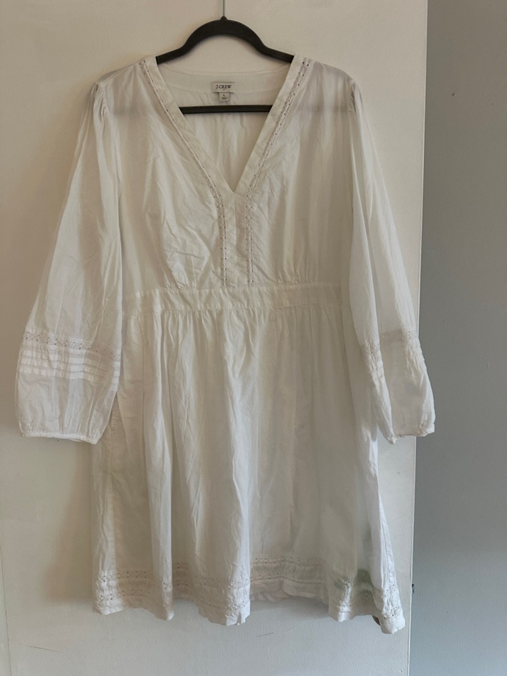 J. Crew White Cotton V-Neck Embroidered Tunic Dress